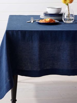 Deep Indigo Blue Linen Tablecloth 60"x90"