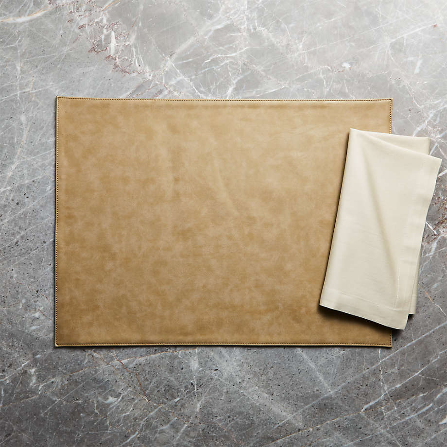 RavnRvrPlcmtTnWFtEcCtNpkSHF17 Rectangular Reversible Grey and Tan Faux Leather Placemat