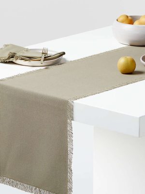 Craft Fringed Moss Green Cotton Table Runner 90"