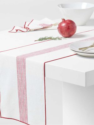 Red-Striped Organic Cotton Table Runner 90"