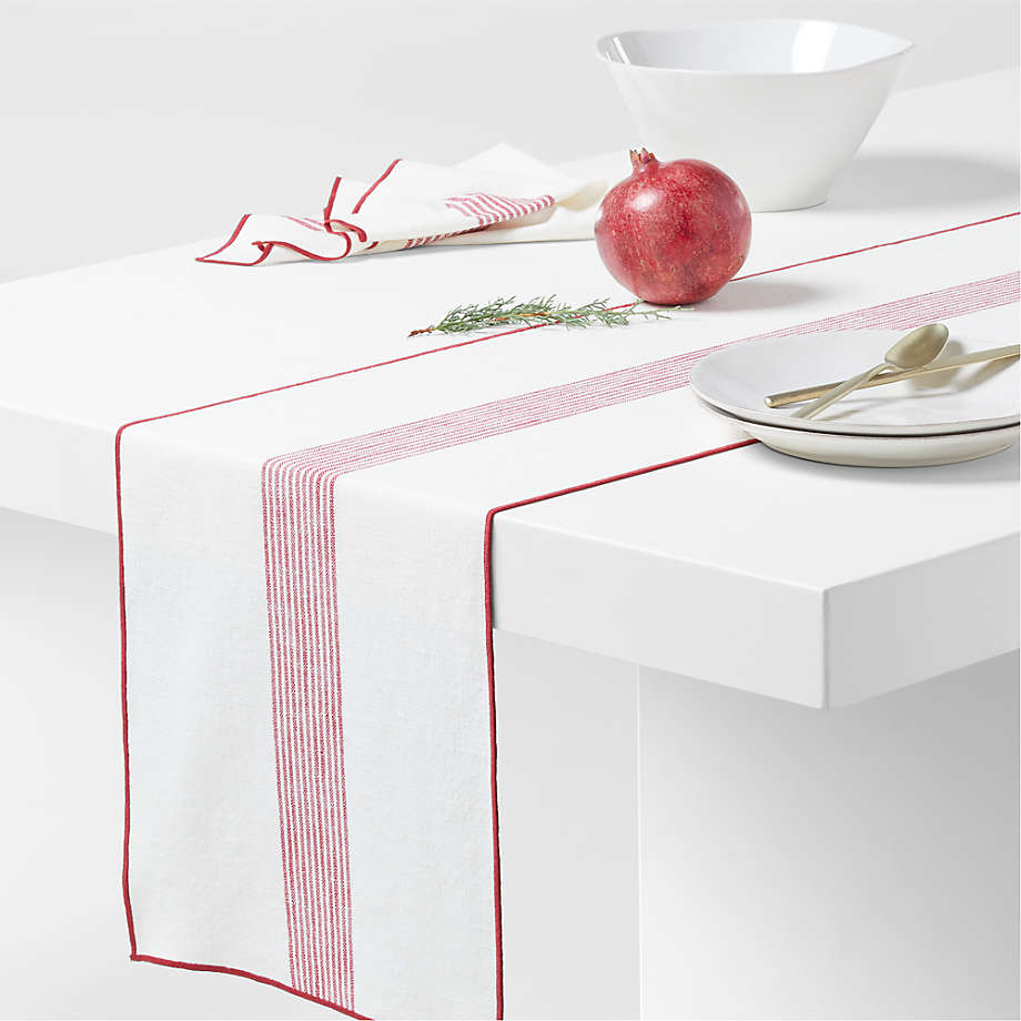 Red-Striped Organic Cotton Table Runner 90"