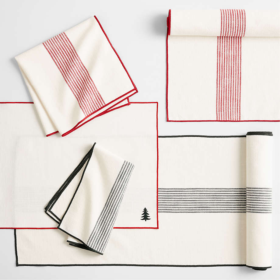 Red-Striped Organic Cotton Table Runner 90"