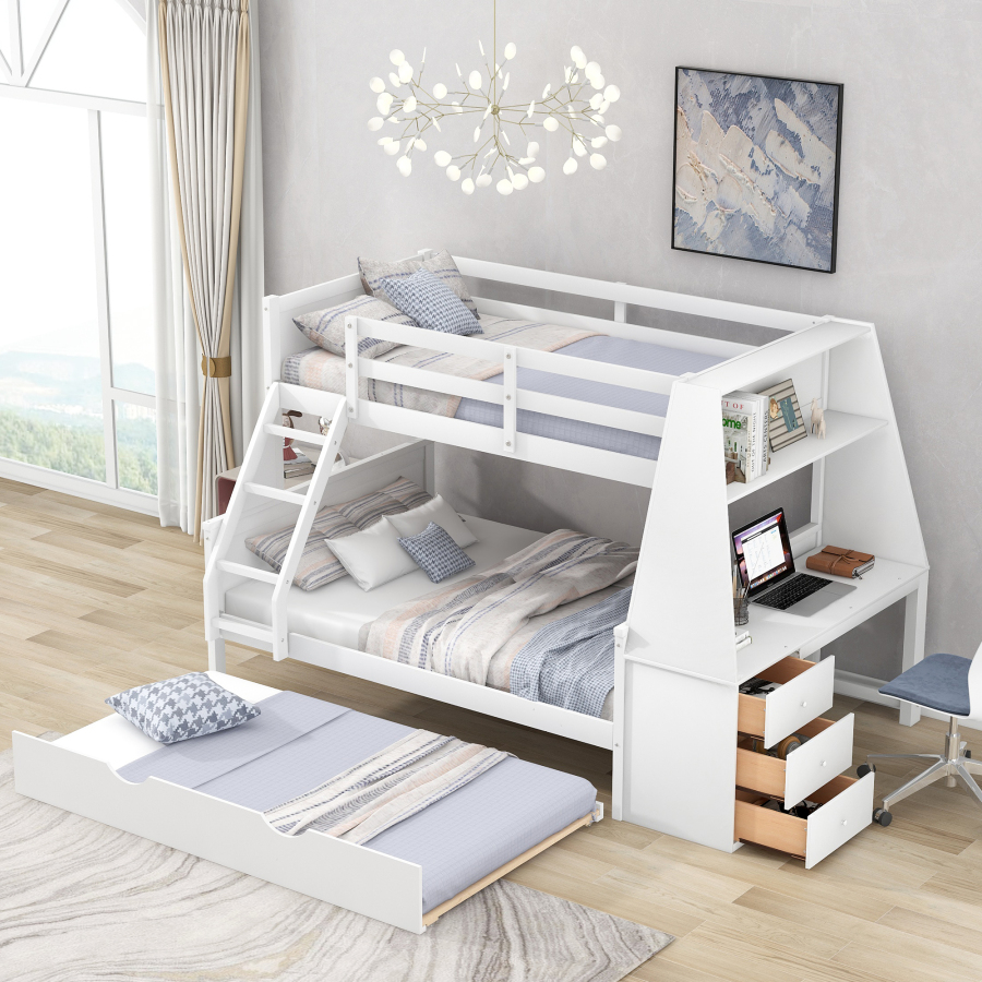 High-quality materials Twin over Full Bunk Bed Three Storage Drawers and Shelf