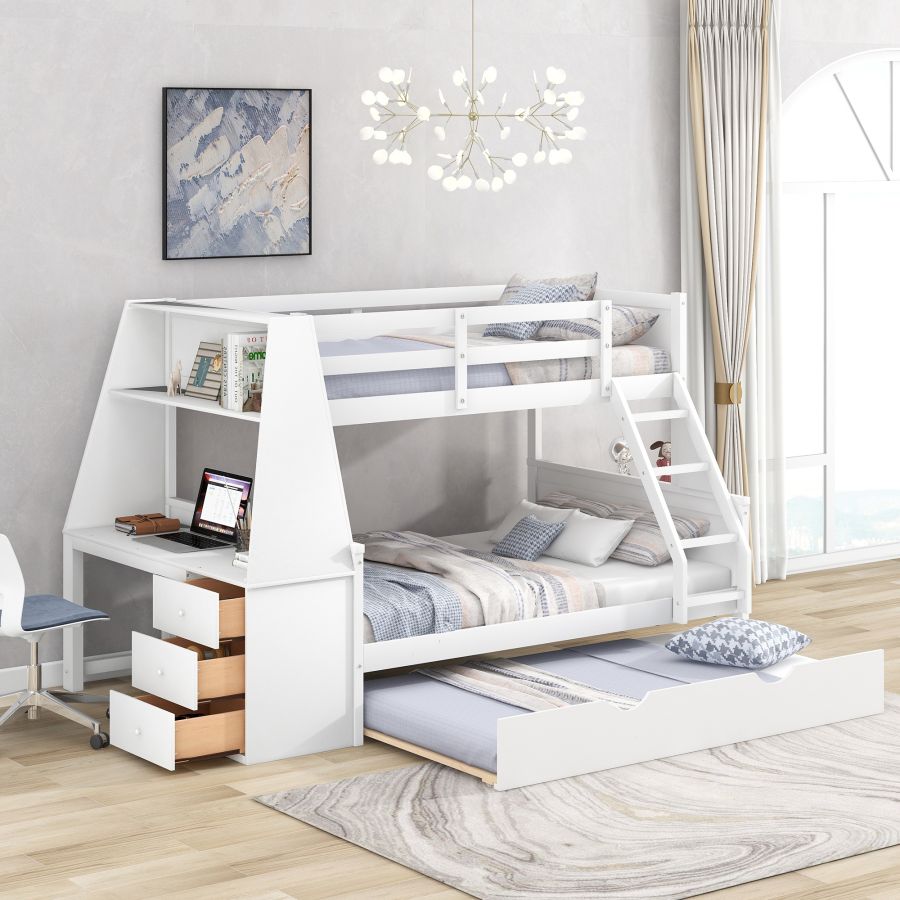 High-quality materials Twin over Full Bunk Bed Three Storage Drawers and Shelf