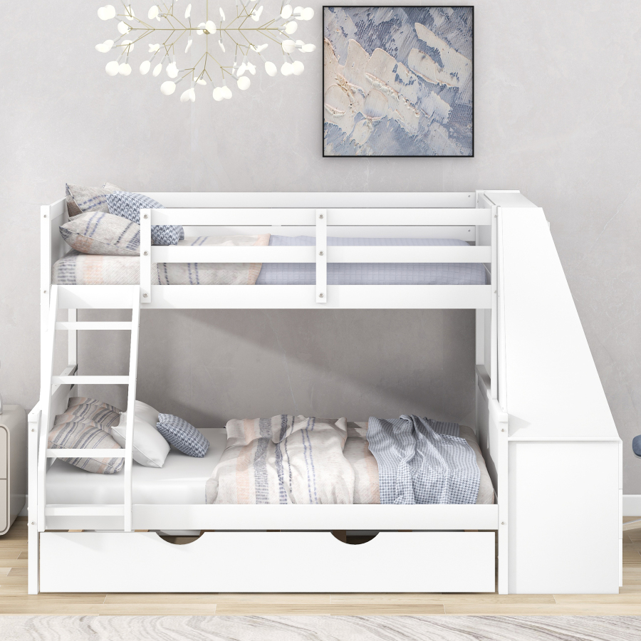 High-quality materials Twin over Full Bunk Bed Three Storage Drawers and Shelf