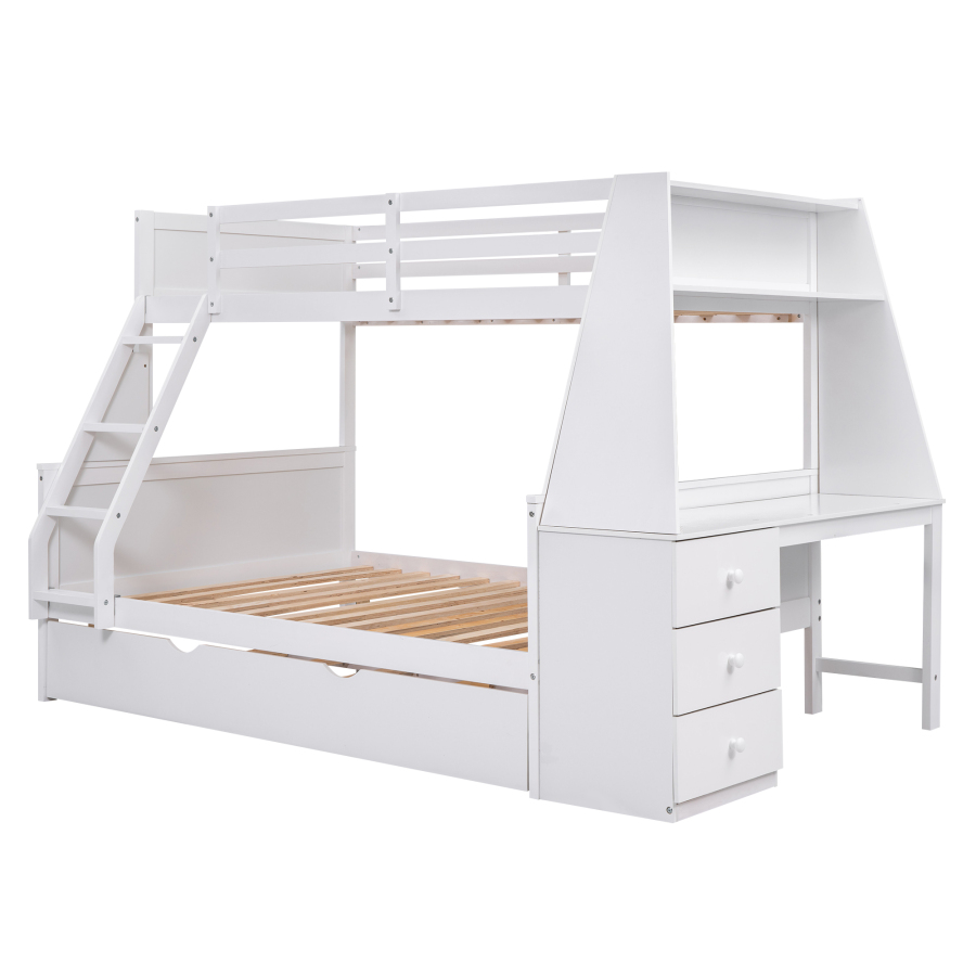 High-quality materials Twin over Full Bunk Bed Three Storage Drawers and Shelf