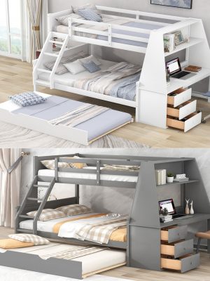 High-quality materials Twin over Full Bunk Bed Three Storage Drawers and Shelf