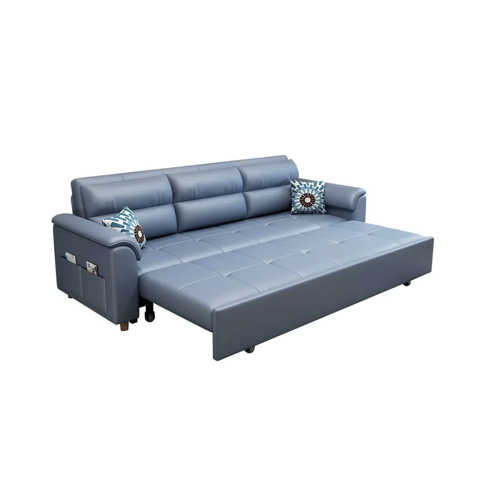 74″ Blue Full Sleeper Convertible Sofa with Storage & Pockets Sofa Bed