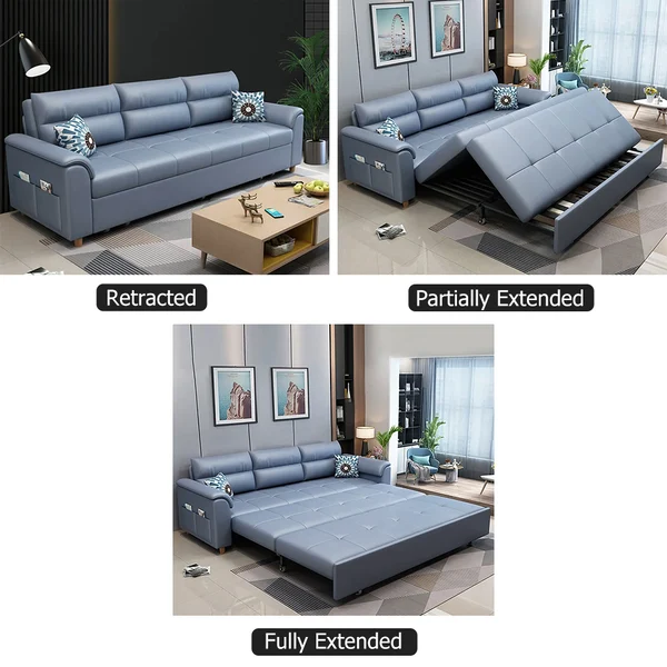 74″ Blue Full Sleeper Convertible Sofa with Storage & Pockets Sofa Bed