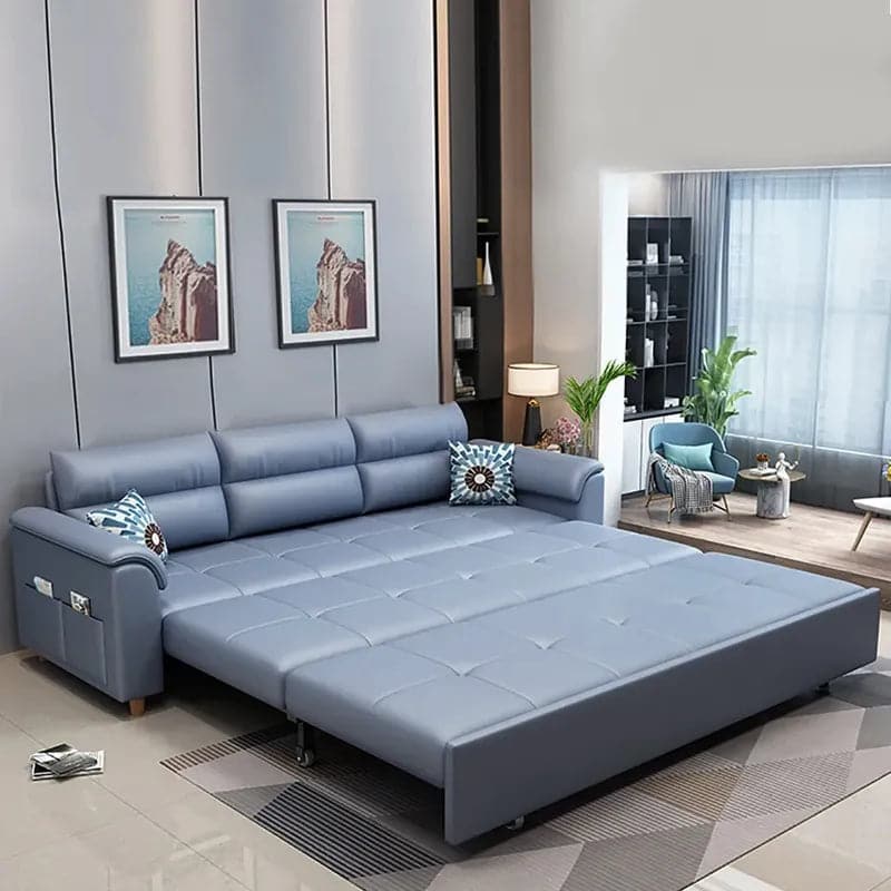 74″ Blue Full Sleeper Convertible Sofa with Storage & Pockets Sofa Bed