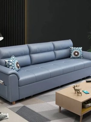 74″ Blue Full Sleeper Convertible Sofa with Storage & Pockets Sofa Bed