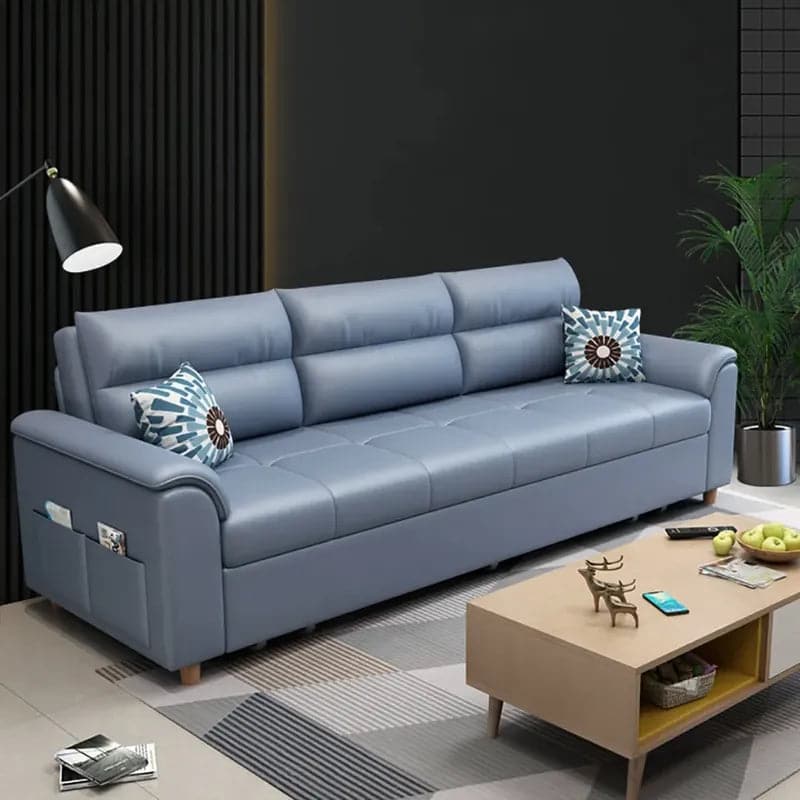74″ Blue Full Sleeper Convertible Sofa with Storage & Pockets Sofa Bed