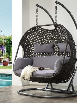 Patio Wicker Swing Chair With Stand Rain Cover Included