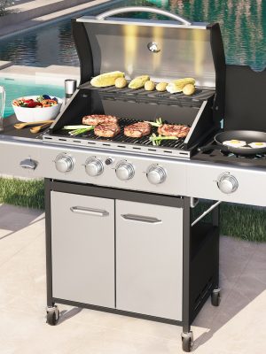Sophia & William Stainless Steel Portable 4-Burner Propane Gas Grill with Side Burner