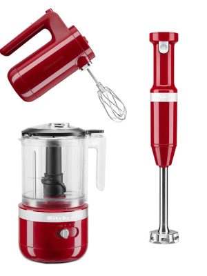 KitchenAid Empire Red Cordless Small Appliances Set | Hand Mixer, Hand Blender & Food Chopper