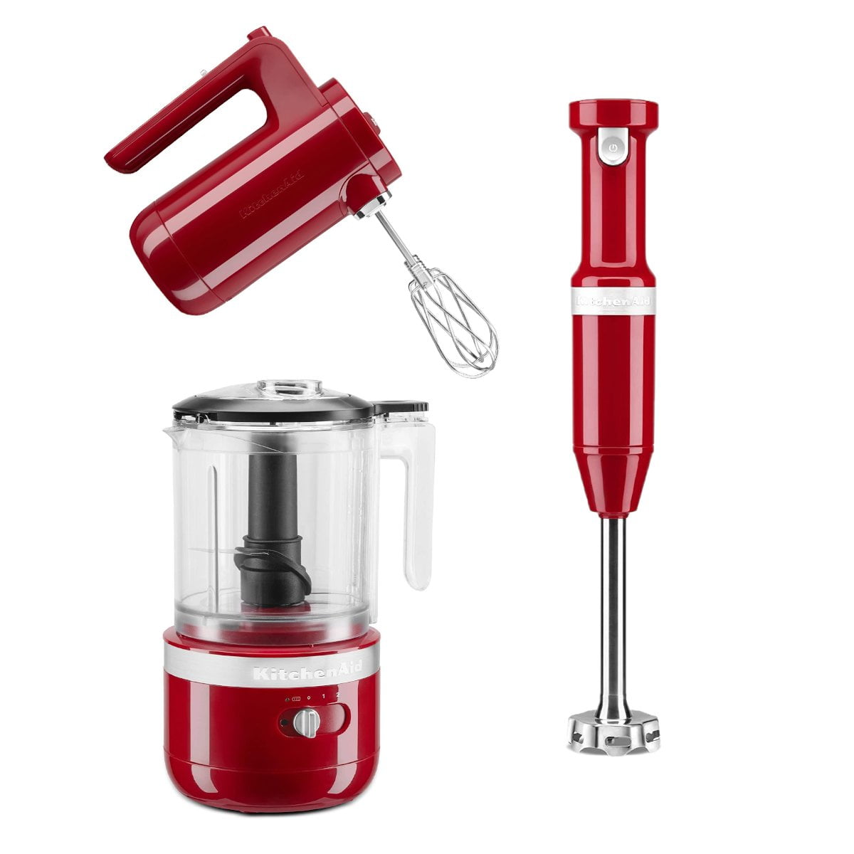 KitchenAid Empire Red Cordless Small Appliances Set | Hand Mixer, Hand Blender & Food Chopper