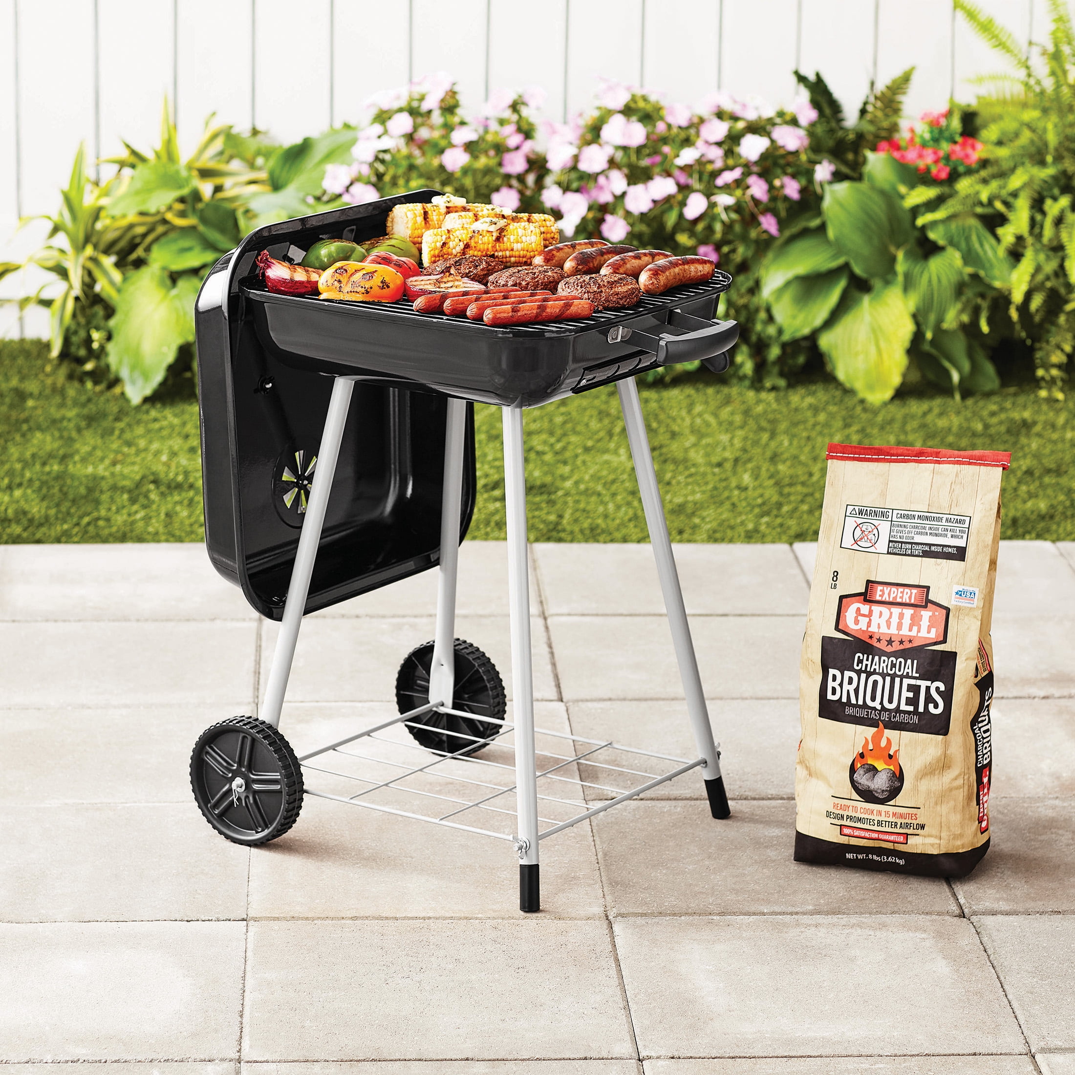 Expert Grill 17.5" Square Charcoal Grill with Wheels, Black