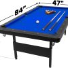 GoSports 7ft Billiards Table – Portable Pool Table – Includes Full Set of Balls, 2 Cue Sticks, Chalk, and Felt Brush