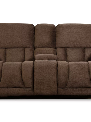 Stonehill Chocolate Brown Reclining Console Loveseat
