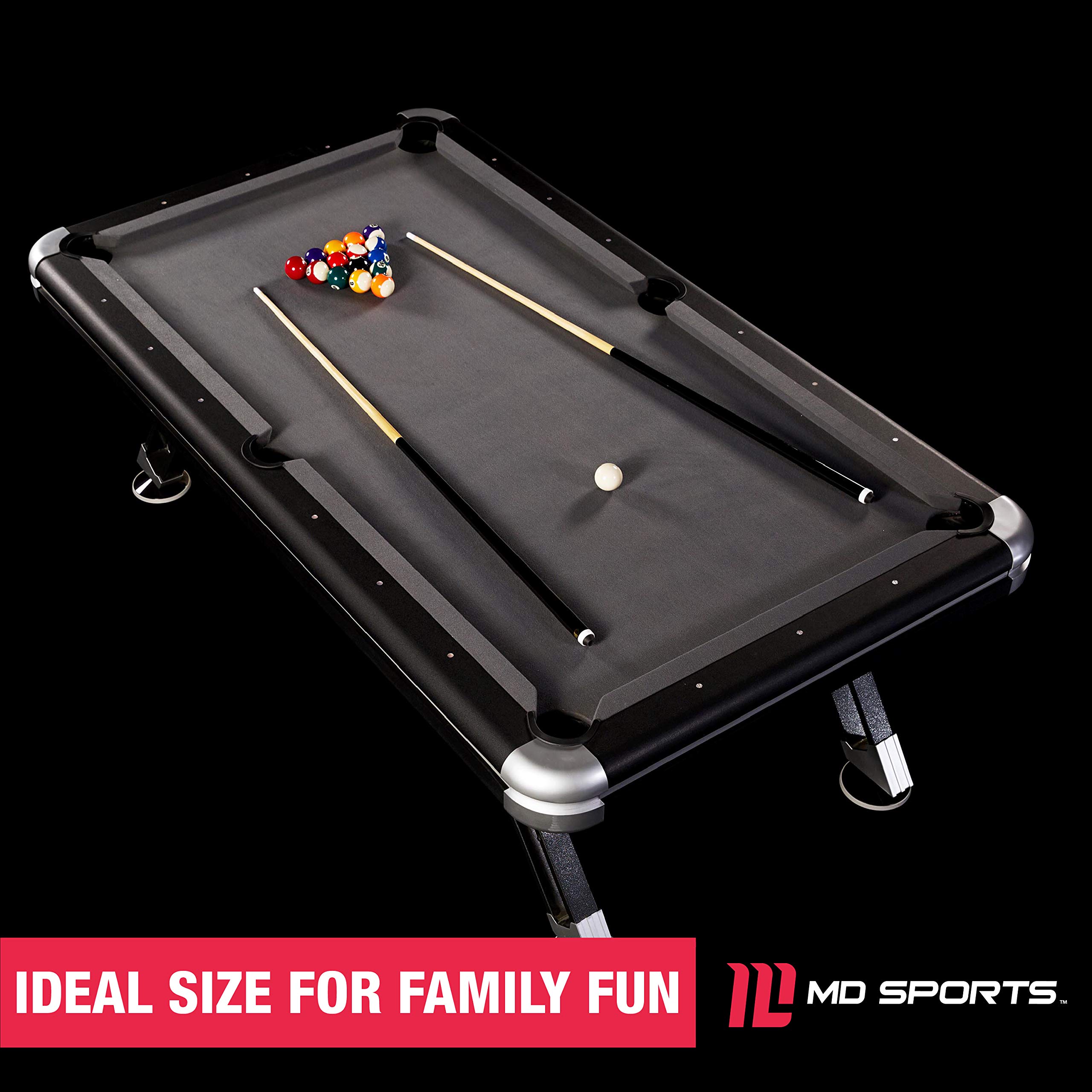 81xNnMqlDXL.jpg MD Sports 7.5' Titan Drop Pocket Table with Pool Ball and Cue Stick Set