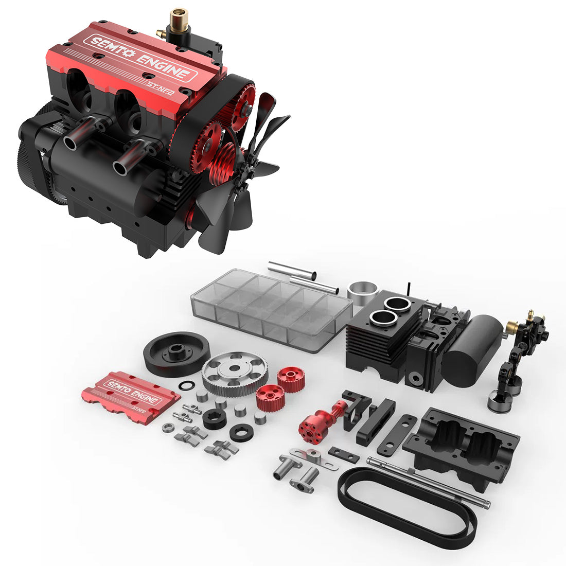 SEMTO ST-NF2 Engine 7cc SOHC Inline 2 Cylinders 4 Stroke Air Cooled Nitro Engine Model Kit - Build Your Own Engine that Works