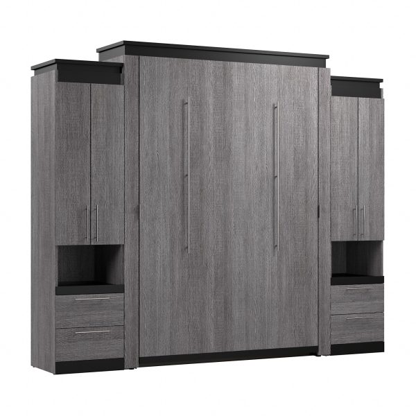 SKU-02-Bark Grey and Graphite Bestar Orion Queen Murphy Bed with Storage Cabinets