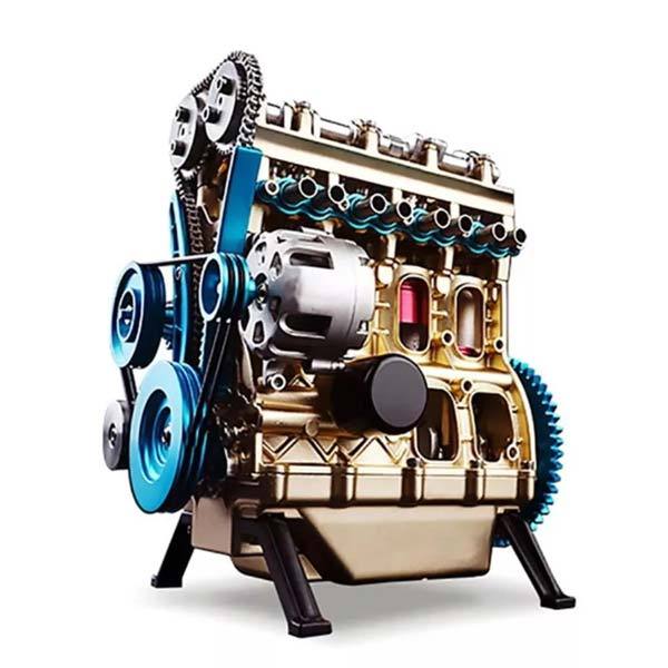 TECHING L4 Engine Model Kit that Works - Build Your Own Engine - Full Metal 4 Cylinder Car Engine Kit Car Engine Model