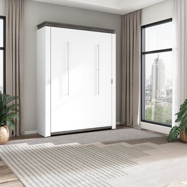 White and Walnut Grey-03 Bestar Orion Queen Murphy Bed, Sleeping Arrangement for Multipurpose Room