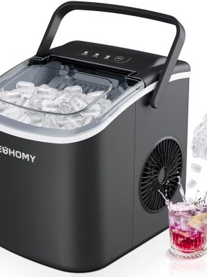 EUHOMY Countertop Ice Maker Machine with Handle, 26lbs in 24Hrs, 9 Ice Cubes Ready in 6 Mins, Auto-Cleaning Portable Ice Maker with Basket and Scoop, for Home/Kitchen/Camping/RV.