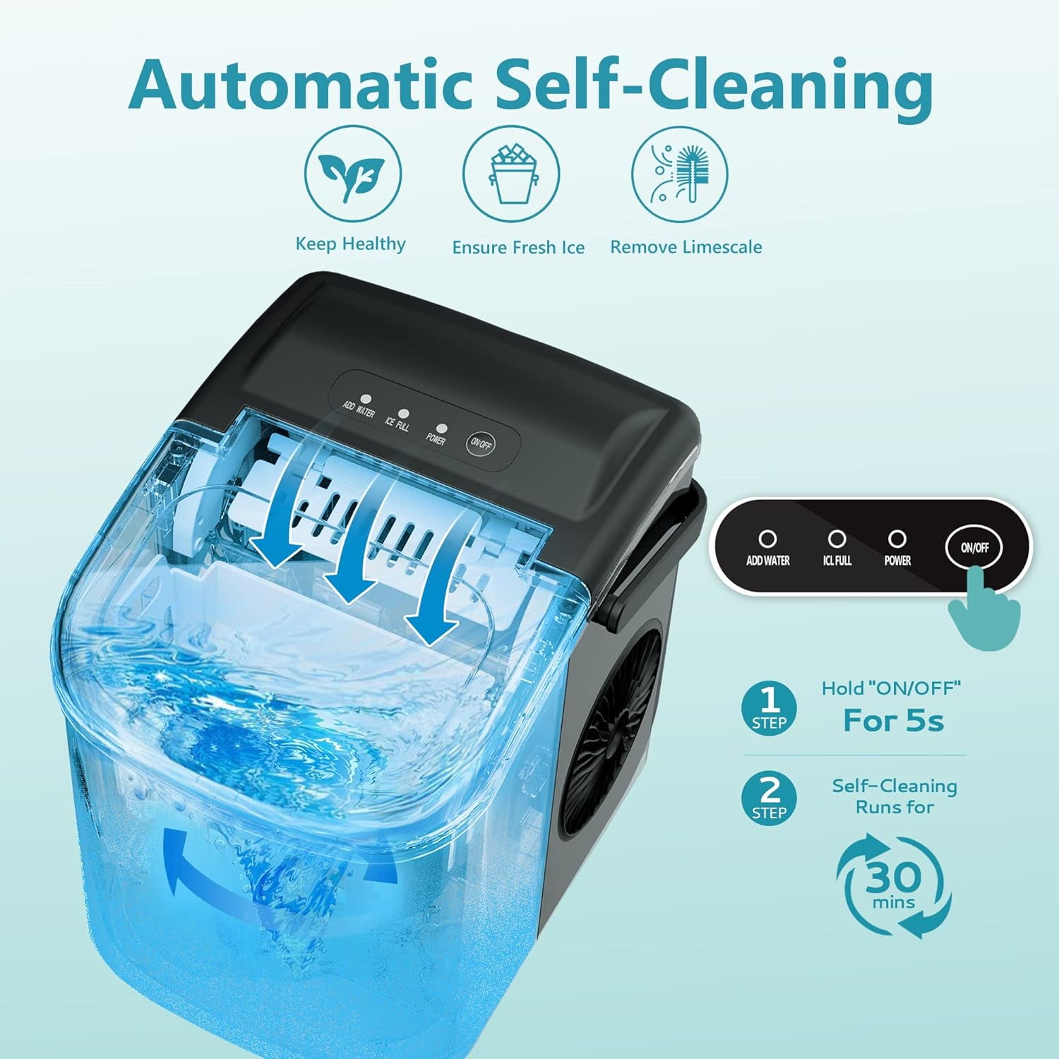 EUHOMY Countertop Ice Maker Machine with Handle, 26lbs in 24Hrs, 9 Ice Cubes Ready in 6 Mins, Auto-Cleaning Portable Ice Maker with Basket and Scoop, for Home/Kitchen/Camping/RV.
