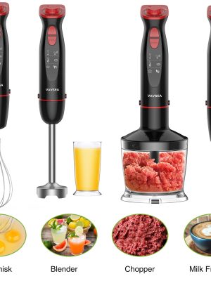 VAVSEA Immersion Hand Blender, 12-Speed Multi-Function Handheld Stick Blender with Stainless Steel Blades, Chopper, Beaker, 600ml, Whisk and Milk Frother for Baby Food/Smoothies/Puree, BPA Free