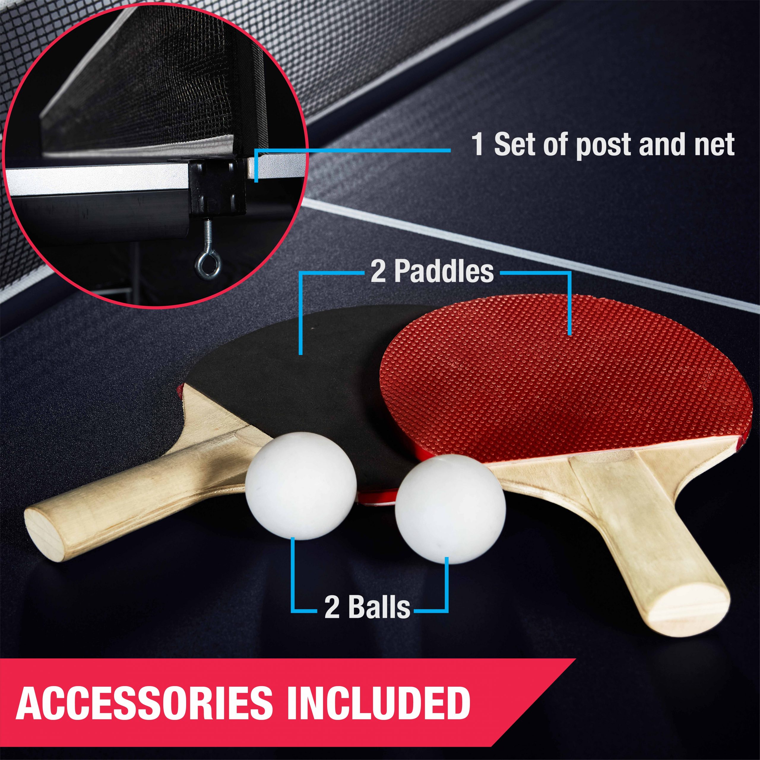 MD Sports Official Size 15 mm 4 Piece Indoor Table Tennis, Accessories Included