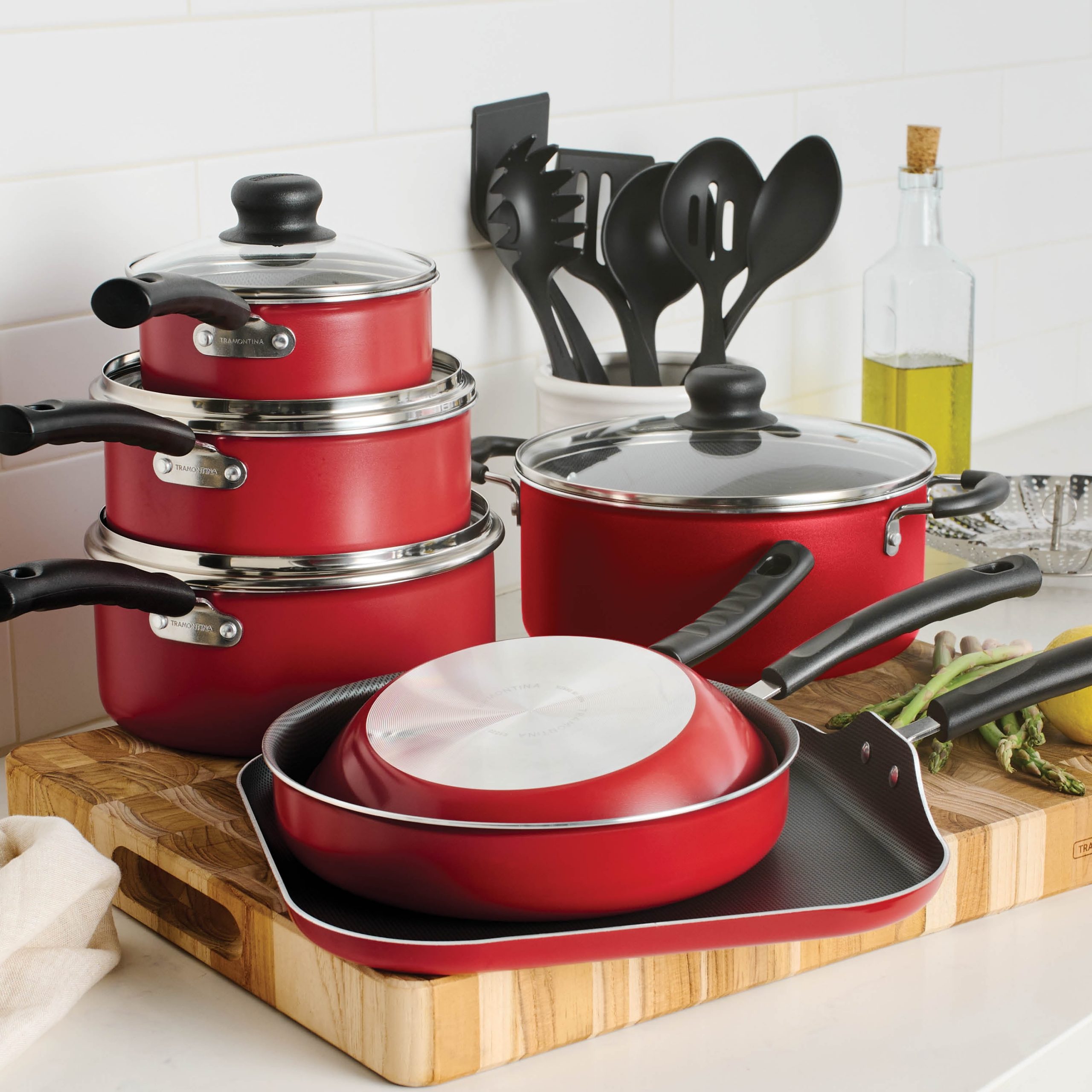 Tramontina Primaware 18 Piece Non-stick Cookware Set, Red