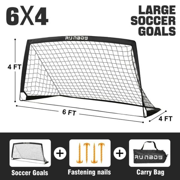 RUNBOW 6x4ft Portable Kids Soccer Goal for Backyard Goals Foldable Soccer Net with