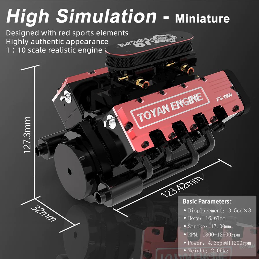 V8 Engine FS-V800 28cc Nitro Engine – Build Your Own V8 Engine – V8 Engine Model Kit That Works