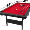 GoSports 7ft Billiards Table – Portable Pool Table – Includes Full Set of Balls, 2 Cue Sticks, Chalk, and Felt Brush