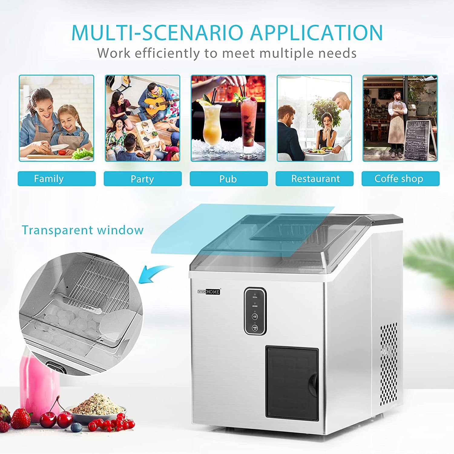 VIVOHOME 2 in 1 Countertop Ice Maker & Ice Shaver Machine, 33lbs/Day