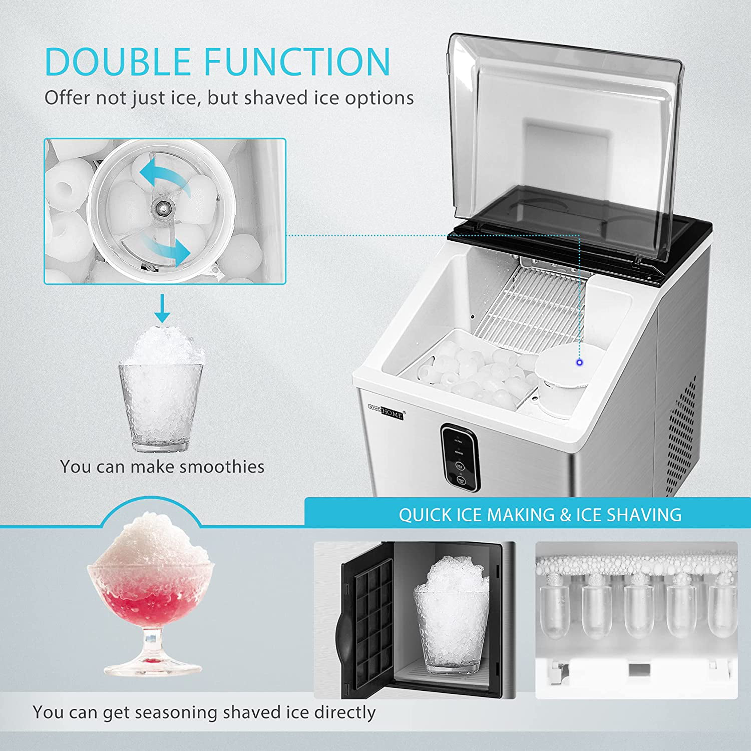 VIVOHOME 2 in 1 Countertop Ice Maker & Ice Shaver Machine, 33lbs/Day