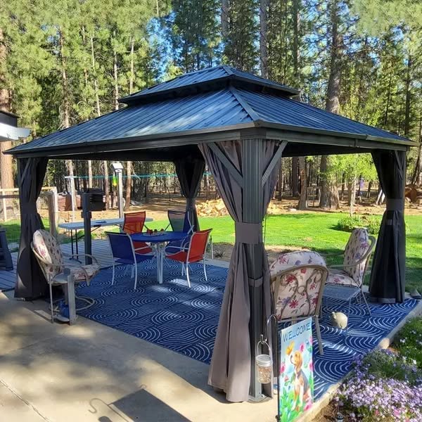 LEAF 12' X 12' Outdoor Hardtop Gazebo for Patio All Weather Aluminum Metal Roof Backyard Pavilion