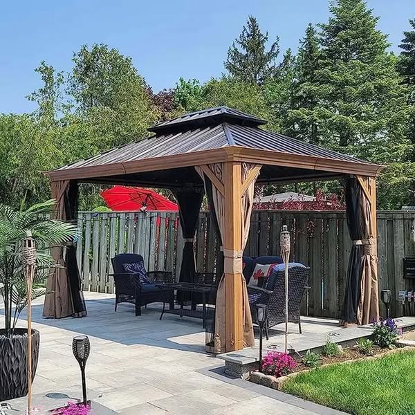 LEAF 12' X 12' Outdoor Hardtop Gazebo for Patio All Weather Aluminum Metal Roof Backyard Pavilion