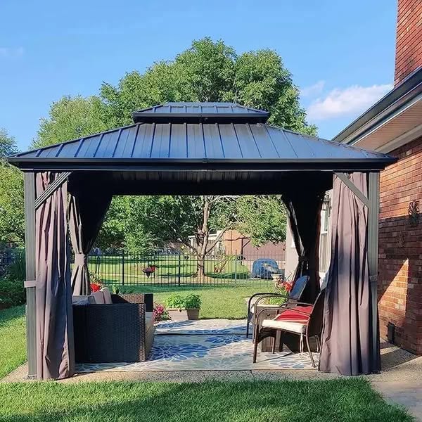 LEAF 12' X 12' Outdoor Hardtop Gazebo for Patio All Weather Aluminum Metal Roof Backyard Pavilion
